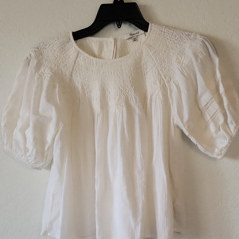Madewell White Blouse with Puff Sleeves Women's Size XXS - Picture 4 of 10